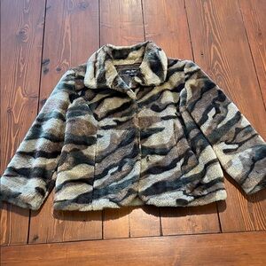 Blue Pearl Allen Schwartz - 3/4 Sleeve Camo Fuzzy Lined Jacket Coat - Size Med
